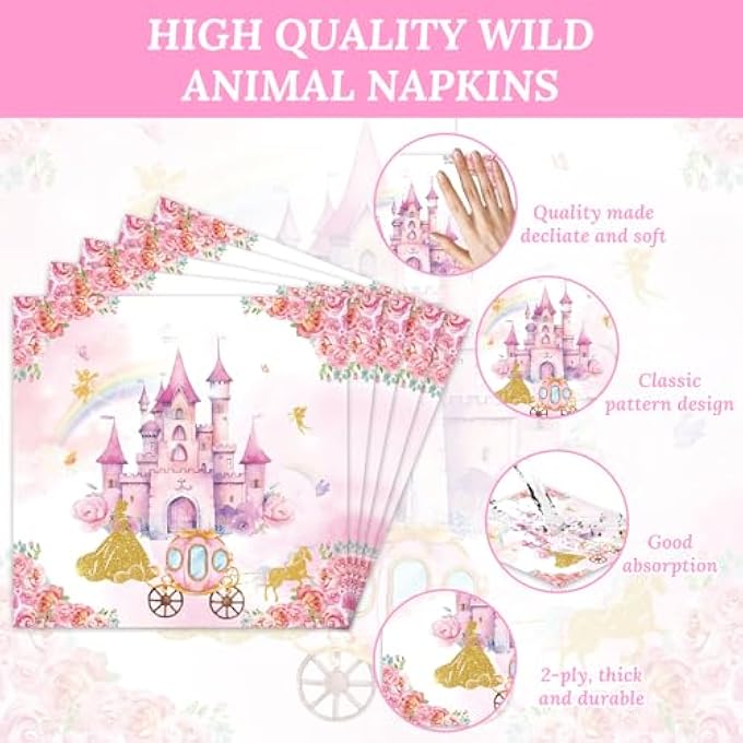 PRINCESS PARTY SUPPLIES FOR GIRLS, CASTLE BIRTHDAY DECORATIONS TABLEWARE SET WITH PLATES, NAPKINS, CUPS, CUTLERY, TABLECLOTH, BANNER FOR BABY SHOWER PRINCESS BIRTHDAY PARTY DECORATIONS - Image 4